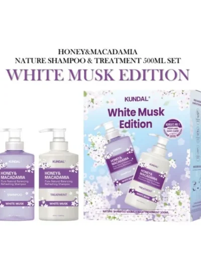 KUNDAL White Musk Edition Honey & Macadamia Shampoo 500ml +Treatment 500ml